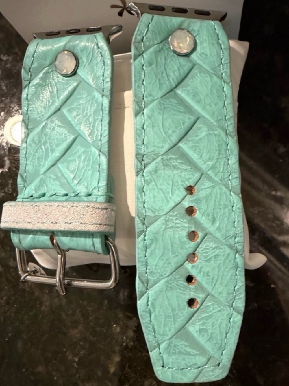 Spark*l Turquoise Textured Leather Apple Watch Band